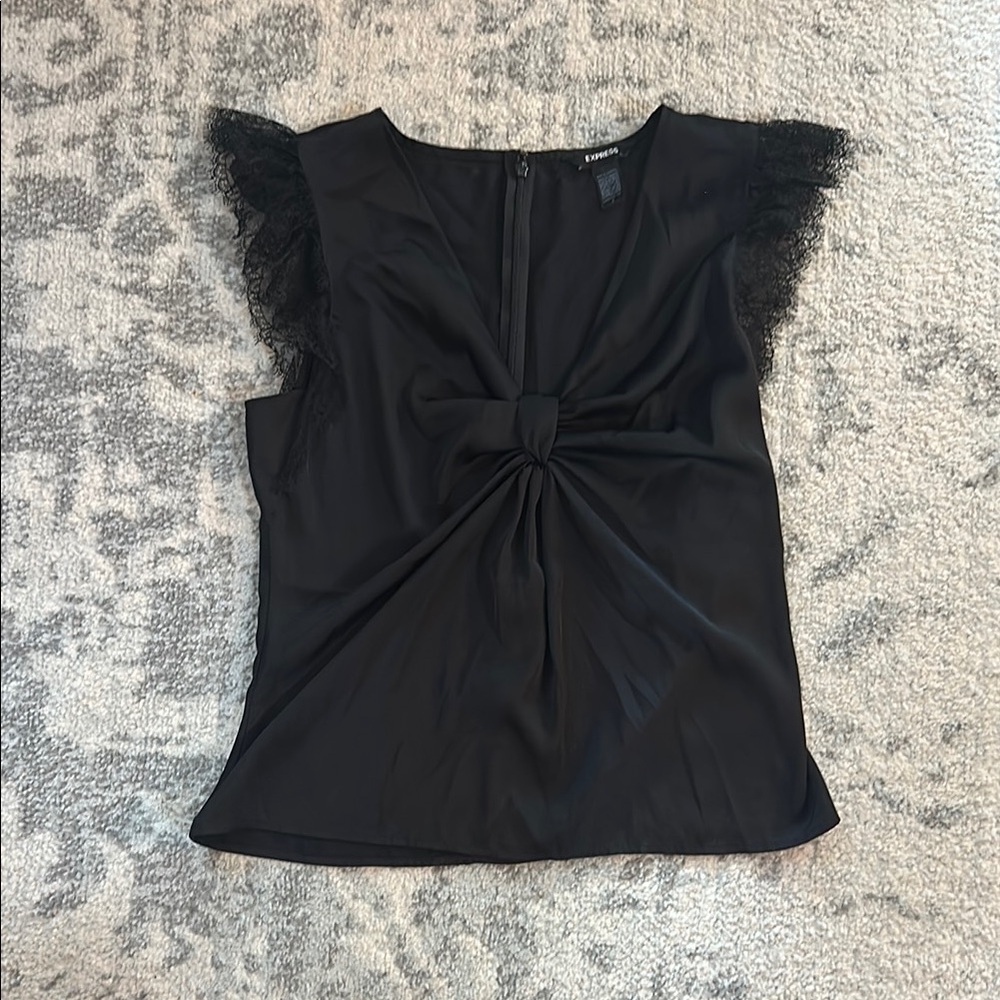 Express Black Flutter Sleeve Ruffled Blouse